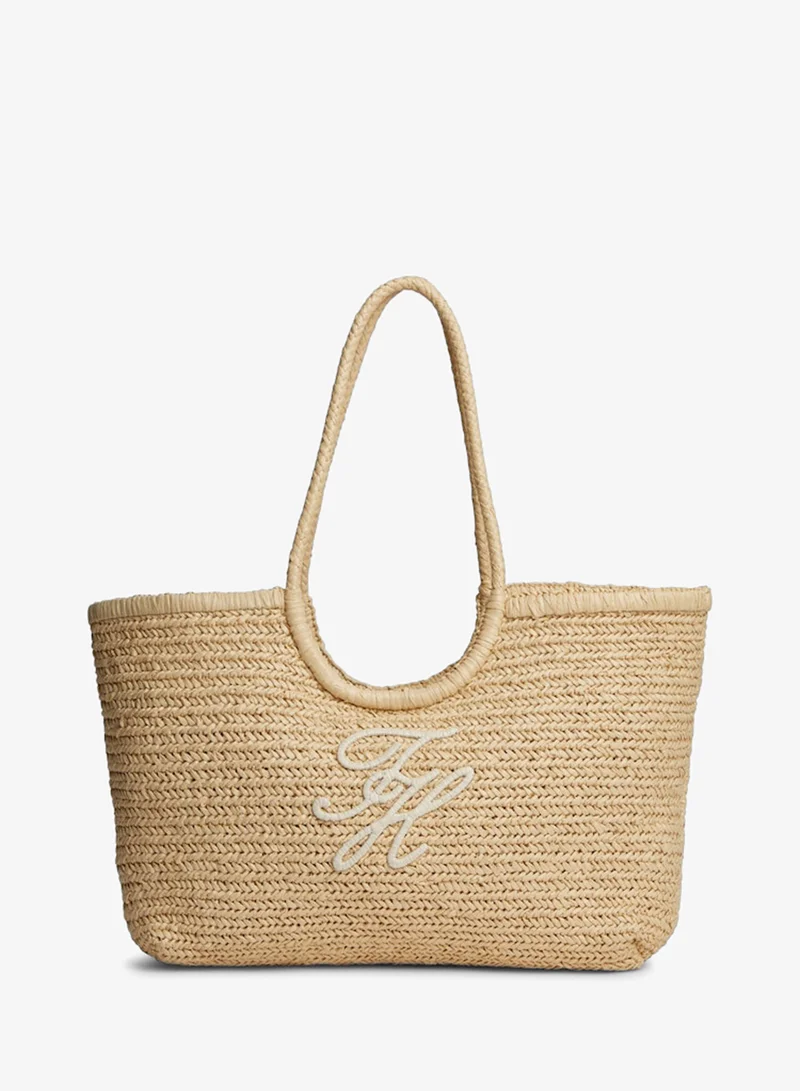 Raffia Textured Logo Tote Bag
